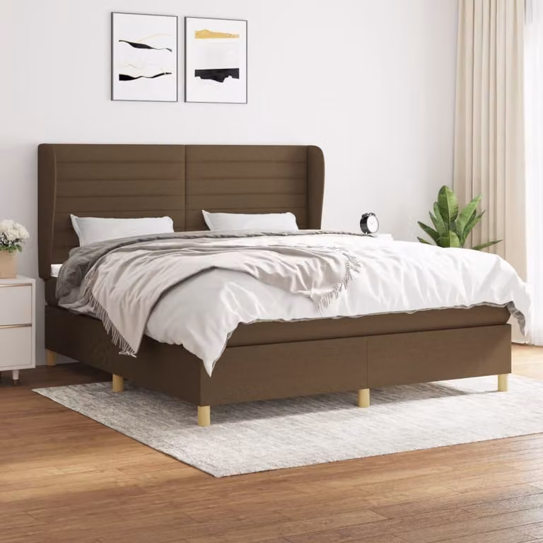 Maison Exclusive - Letto boxspring con materasso marrone scuro 160x200 cm tessuto