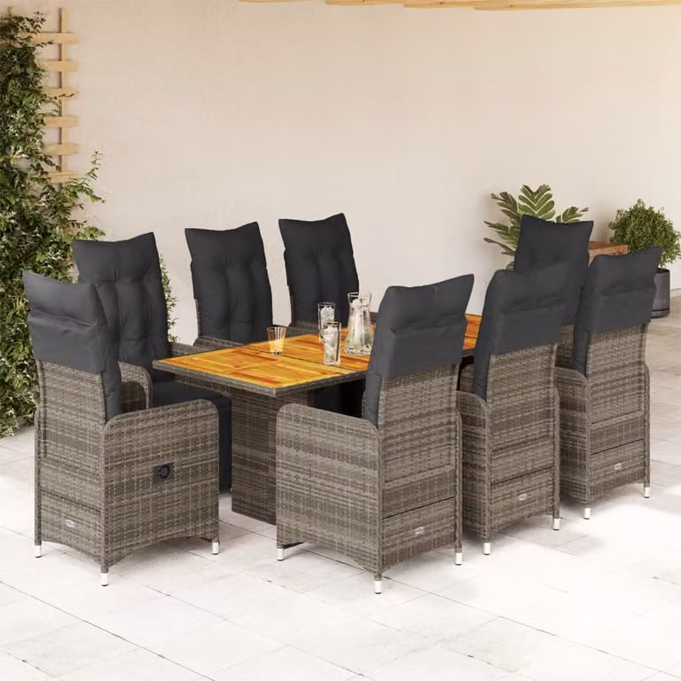 Maison Exclusive - Set da giardino bistrot 9 pezzi con cuscini grigio in polyrattan