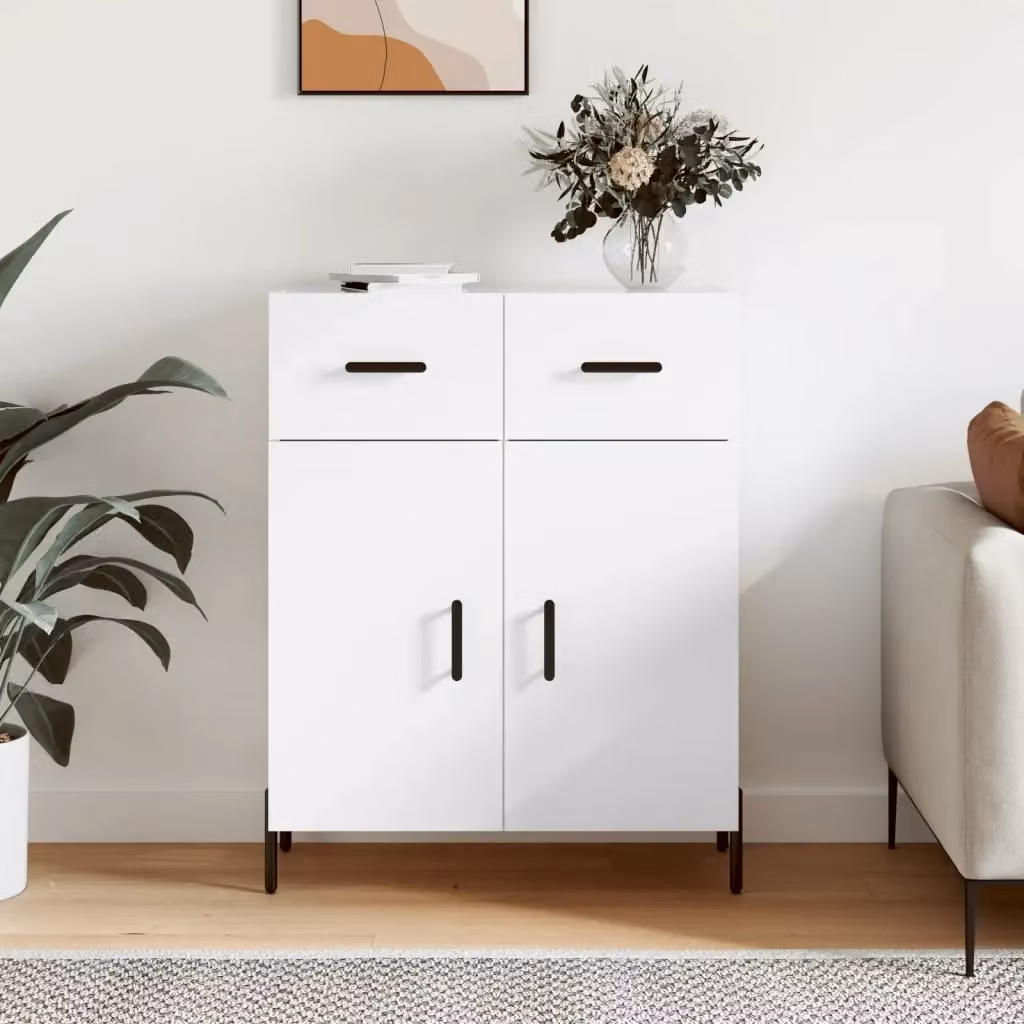Credenza moderna bianca in legno e metallo da appendere alla parete L: 69,5 cm, P: 34 cm, H: 90 cm – 2