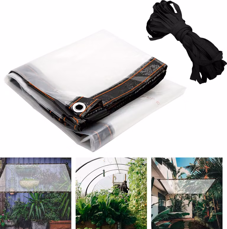 Clanmacy Telone impermeabile in PVC trasparente con occhielli, telone resistente alle intemperie tettoie resistenti Pieghevole, 3 × 5M Telone parapioggia per mobili da giardino Piante Serra