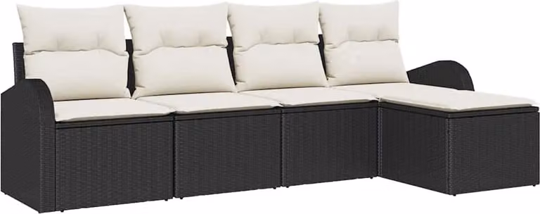 Set di divani con cuscino 5 pcs Nero e Bianco polyrattan