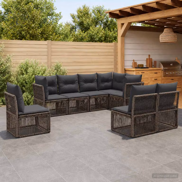 Set Divano da Giardino vidaXL 8 pz Grigio con Cuscini e Struttura in Metallo e Polyrattan a Forma di U