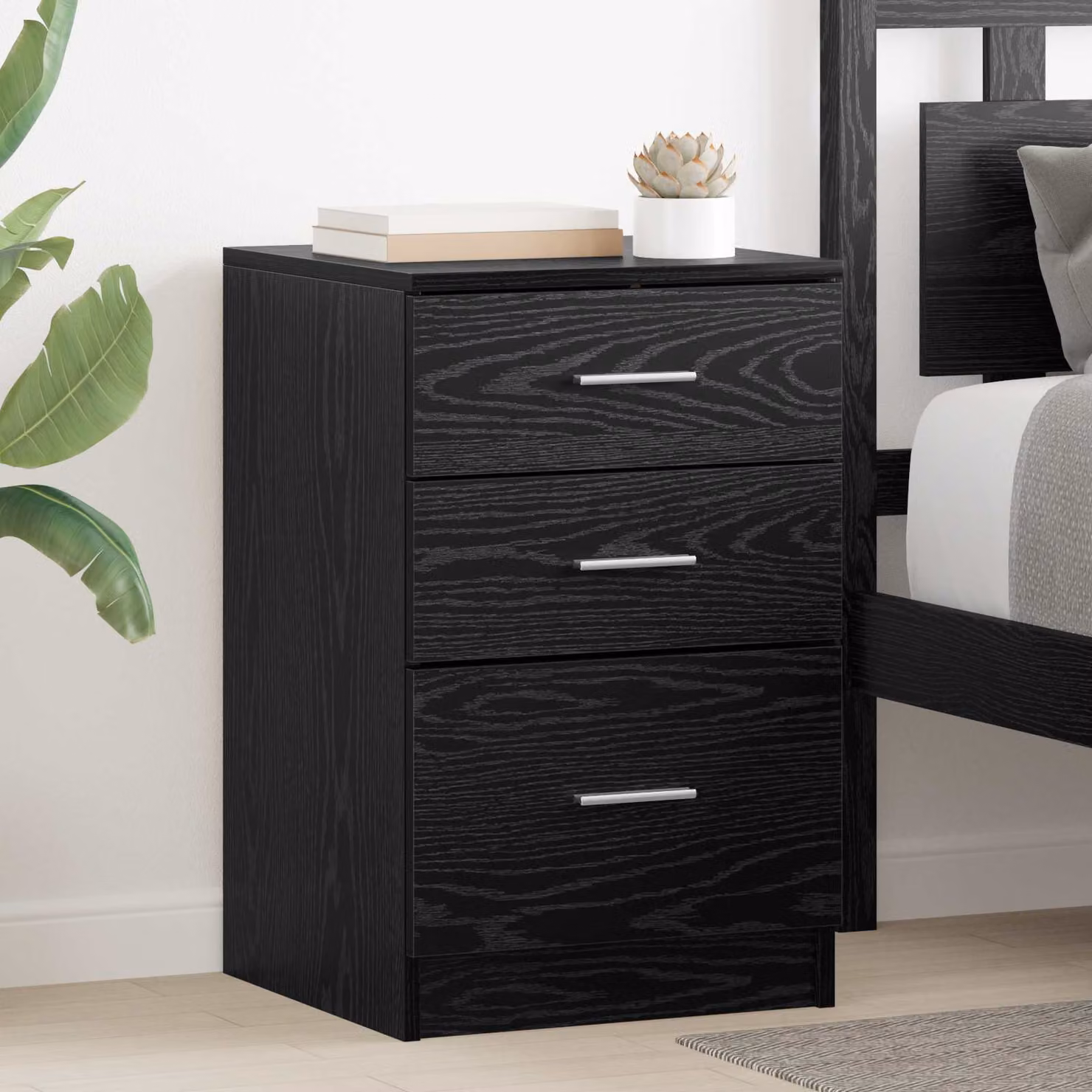 Armadio da notte moderno vidaXL in MDF, colore nero e rovere, L 40 cm x P 40 cm x H 63 cm