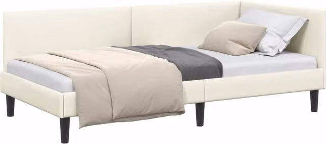 Letto singolo | Letto per adulti | Cornice del letto ad angolo Crema 100 cm x 200 cm Velluto