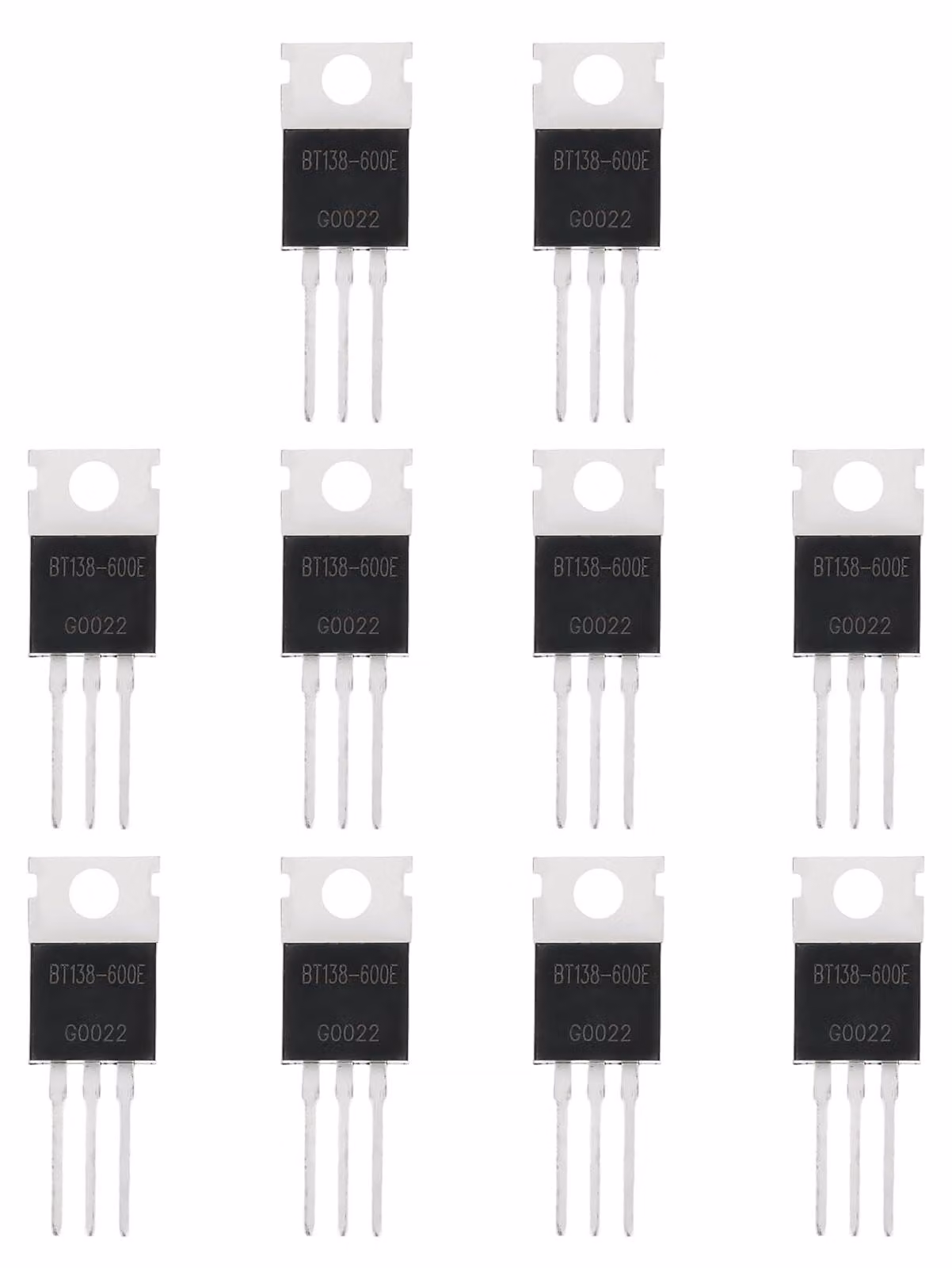 Tiristore BT138-600E, confezione da 10 pezzi, involucro TO-220, 600 V, 12 A, dimensioni 29 x 10 x 4,5 mm