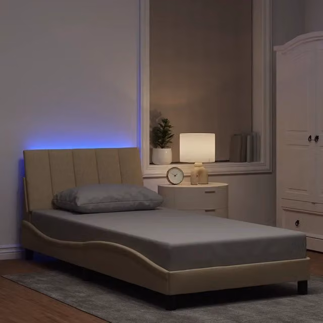 Letto contenitore vidaXL Hanko in tessuto beige con illuminazione sottostante e porta USB, L/P/H: 200 x 100 x 30 cm