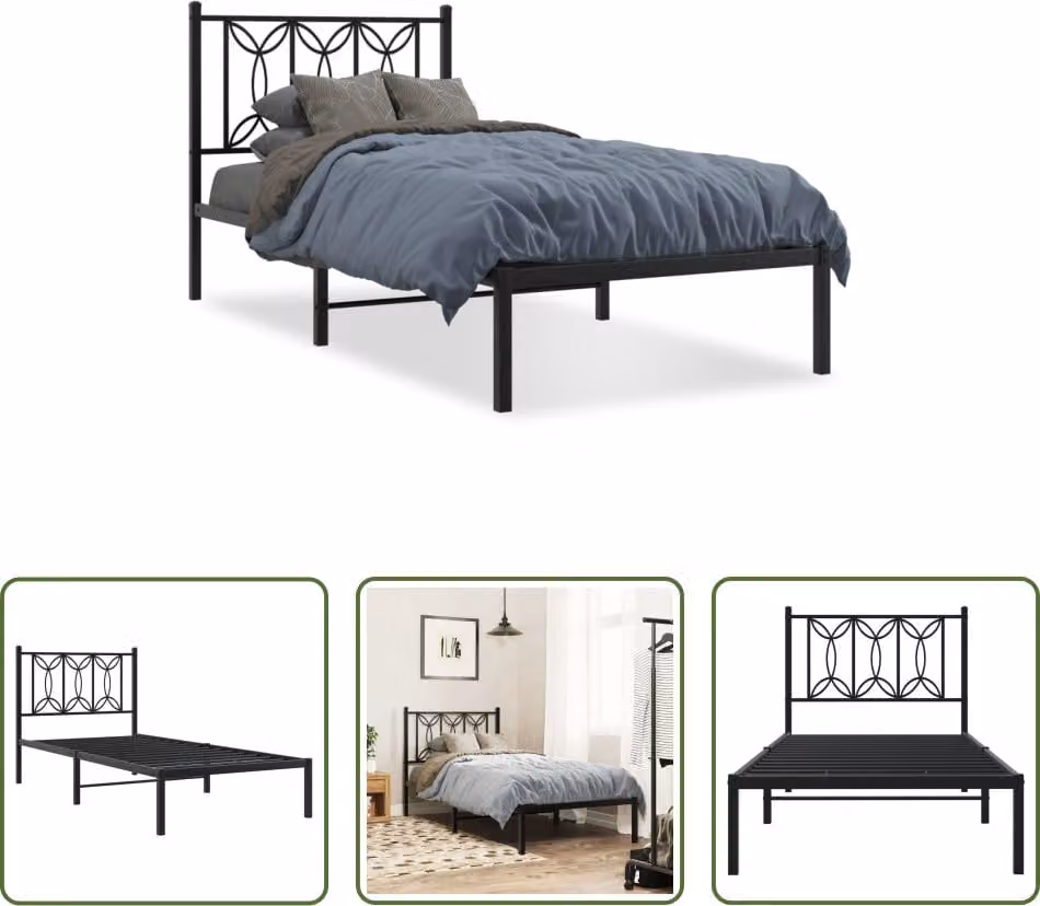 The Living Store Struttura letto con testiera in metallo nero 80x200 cm