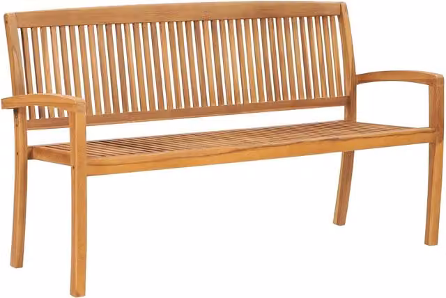 Panchina da giardino impilabile vidaXL in teak massello con cuscini inclusi, marrone e blu, L: 159 cm