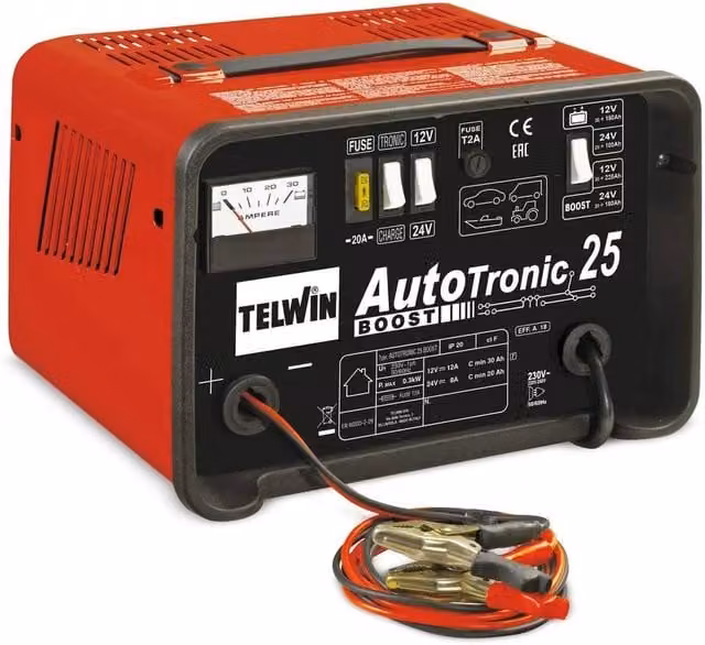 Caricabatterie Telwin Autotronic 25 12/24V con funzione Boost per batterie WET GEL AGM MF PbCa EFB, Rosso