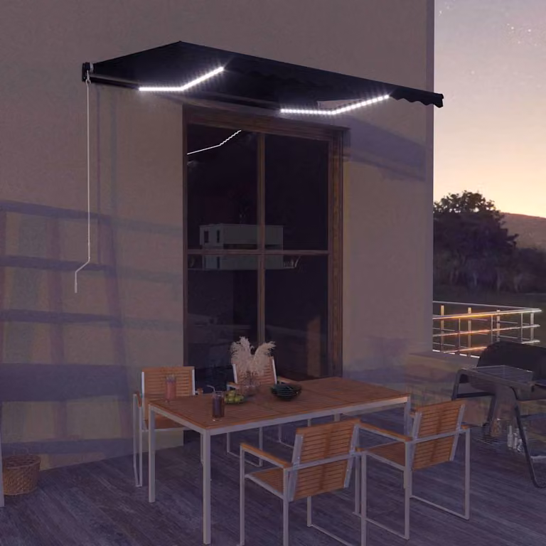 vidaXL Tenda da Sole Retrattile Manuale con LED in Alluminio e Poliestere, Antracite, L: 350 cm, P: 250 cm