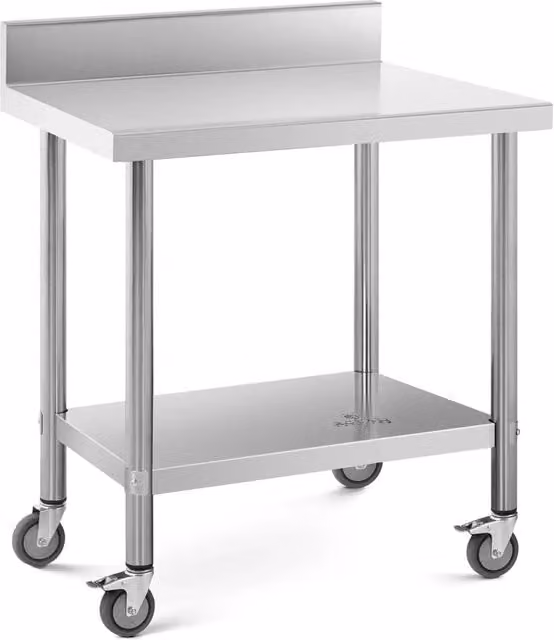 Tavolo da lavoro professionale per cucina HELLOSHOP26 in acciaio inox color argento con paraschizzi, L: 80 cm, P: 60 cm, H: 97 cm
