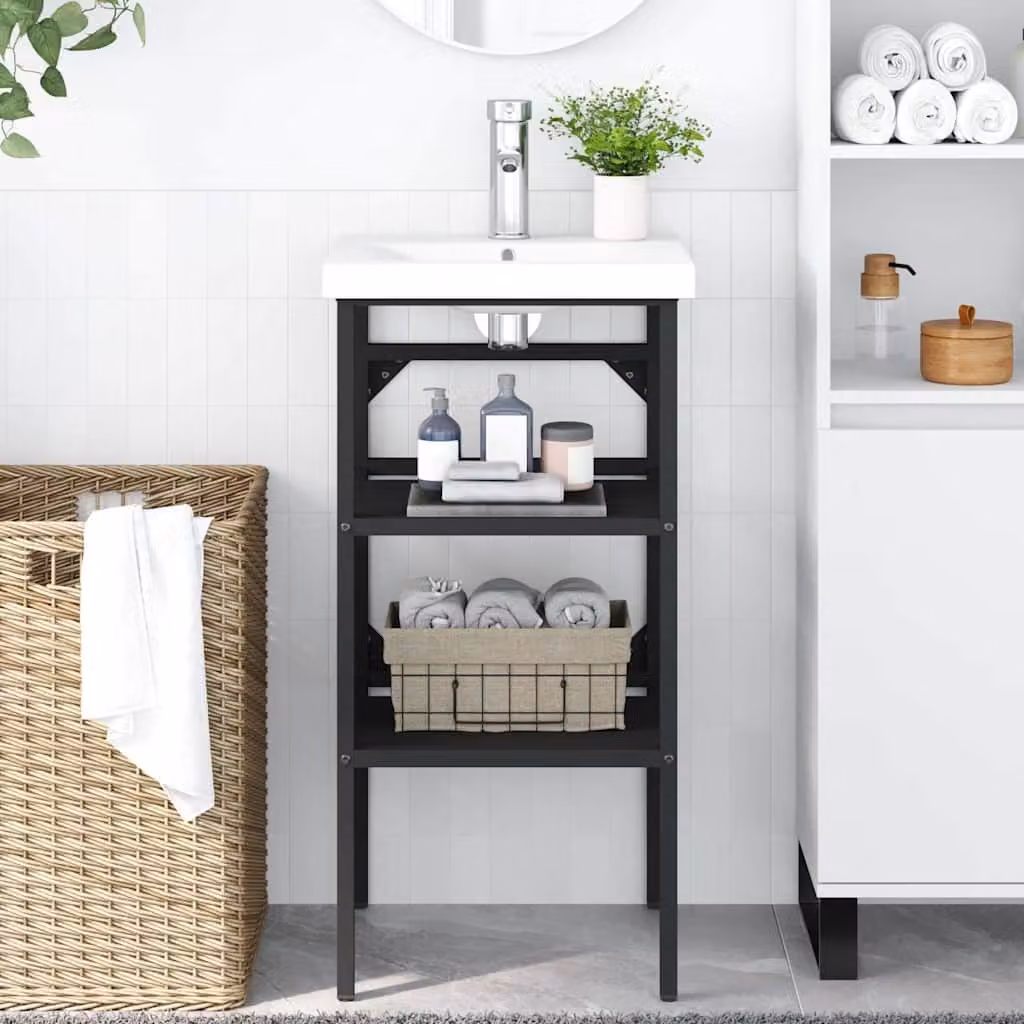 vidaXL Struttura per Lavabo da Bagno in Metallo Nero Opaco L: 40 cm, P: 38 cm, H: 83 cm
