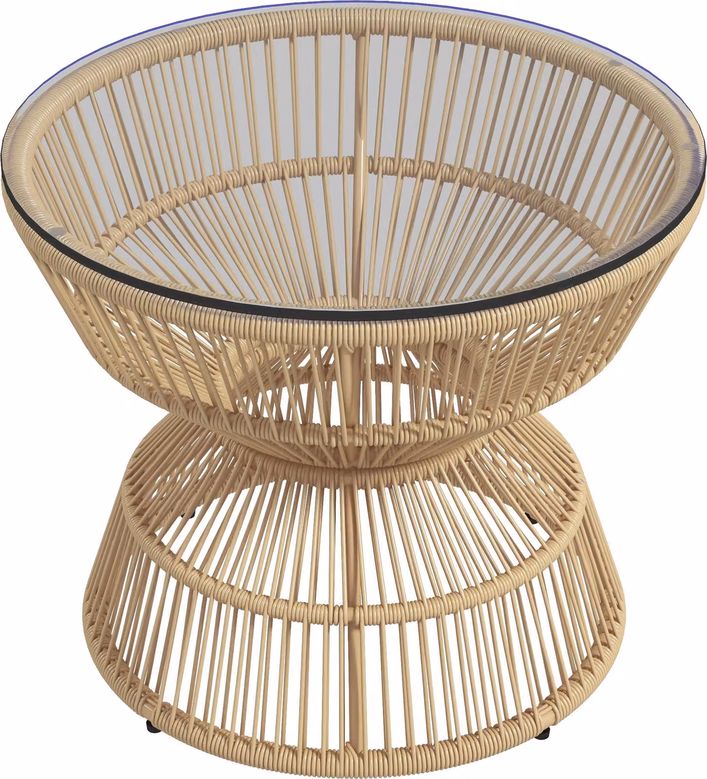 Tavolino da esterno Tavolino da giardino Tavolino in rattan, piano in vetro, rattan PE, 60 cm x 60 cm x 50 cm, naturale