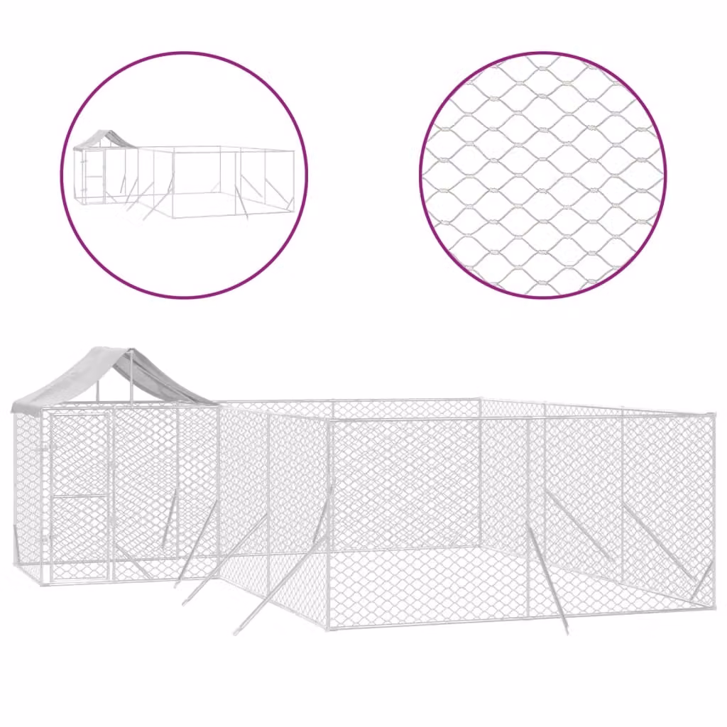 Cuccia Cani da Esterno Tetto Argento 6x6x2,5 m Acciaio Zincato
