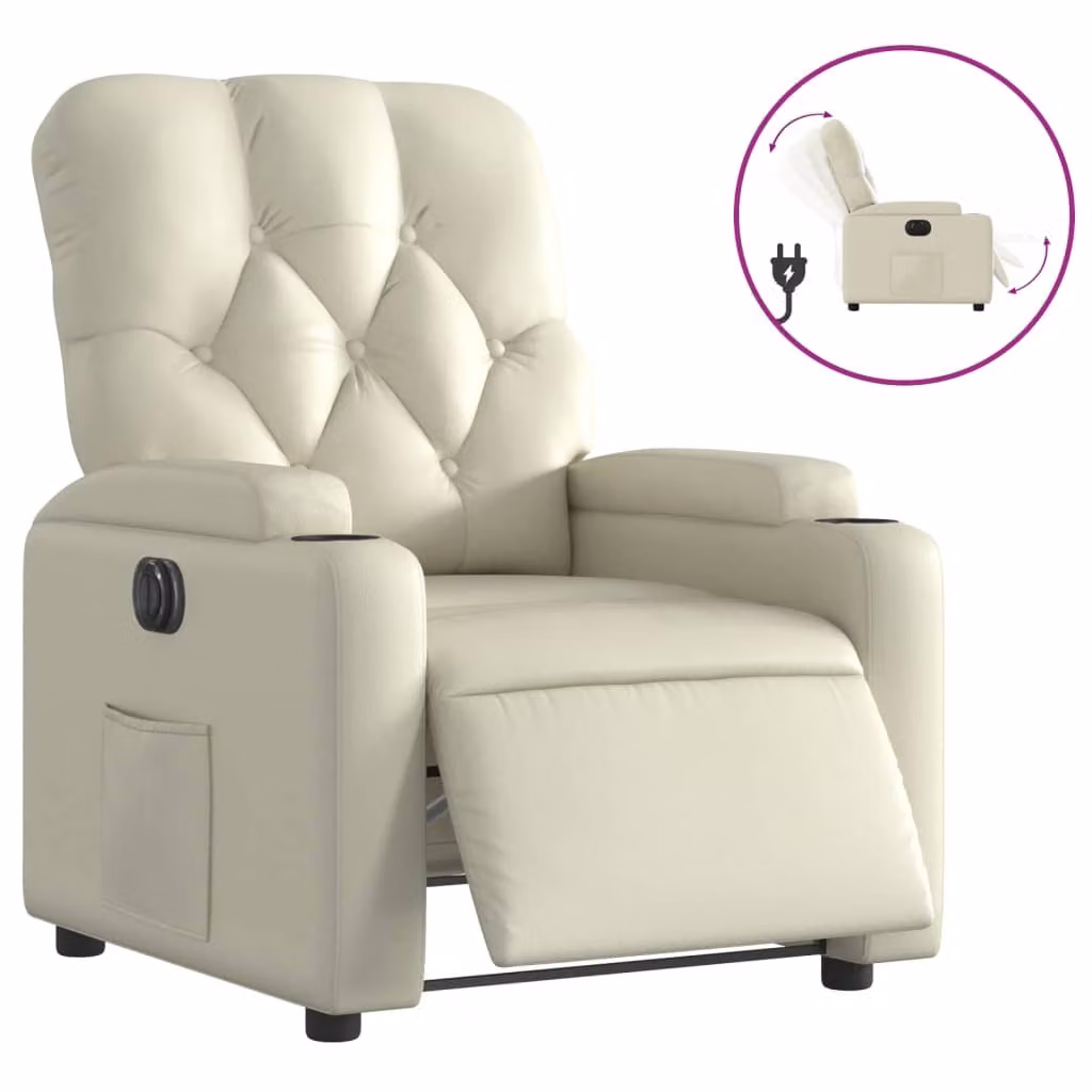 Poltrona Reclinabile Elettrica Crema in Pelle finta