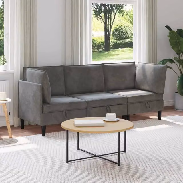 Set di mobili per il soggiorno vidaXL in velluto grigio con design moderno a forma di L e cuscini inclusi – 1