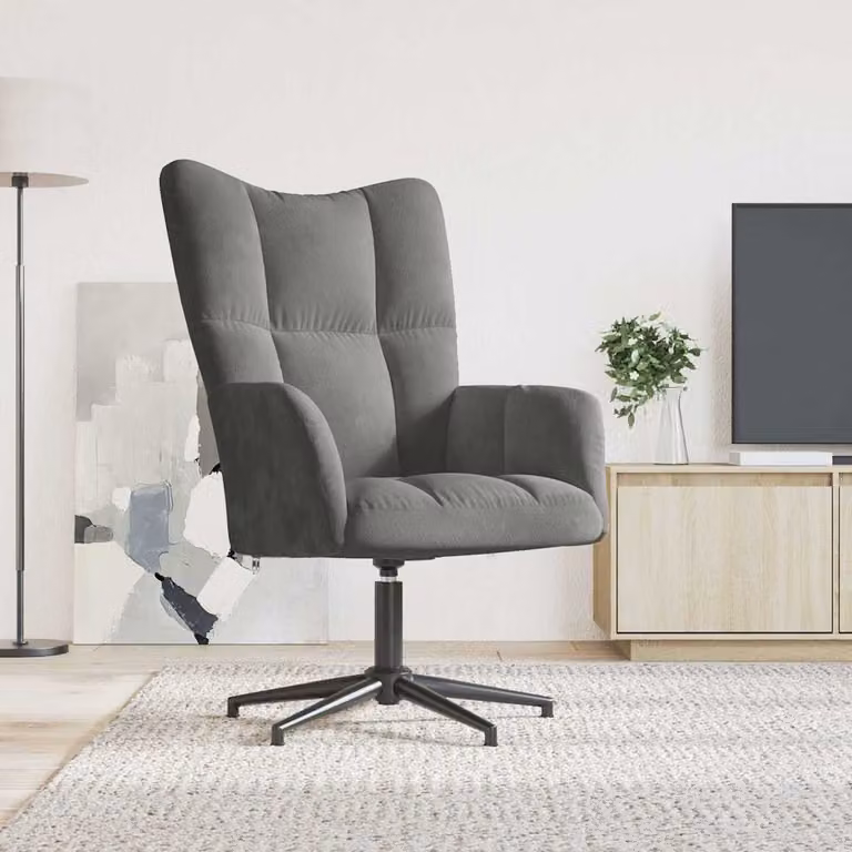 Sedia Relax vidaXL in Velluto Grigio con Braccioli e Struttura Girevole a 360 Gradi