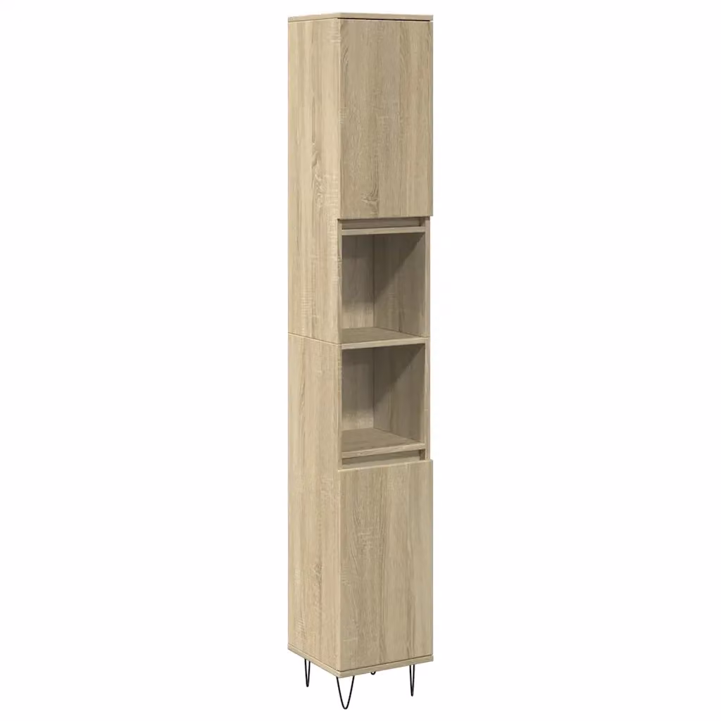 Armadietto da bagno moderno vidaXL in legno rovere, sospeso, con ante a battente e ripiani interni, colore marrone e beige, L/P/H: 30 x 30 x 190 cm – 2