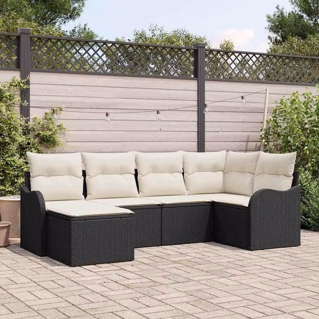Maison Exclusive - Set Divano da Giardino 6 pcs Nero e bianco Poly Rattan