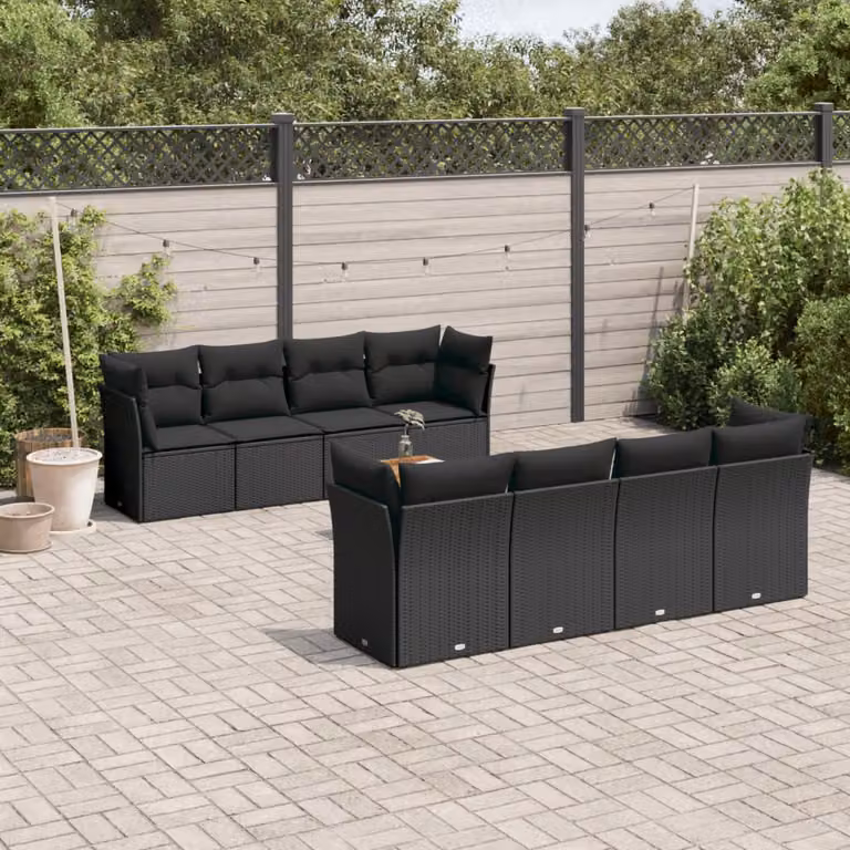 vidaXL Set Divani da Giardino 9 pz in Polyrattan con Cuscini e Tavolino da Esterno, Design Moderno a L, Nero e Marrone