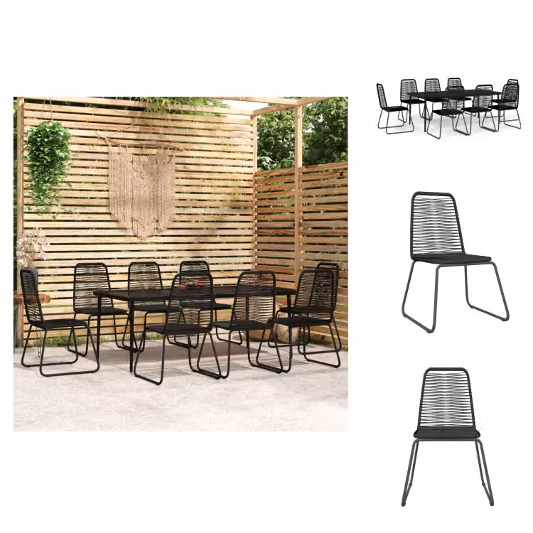 vidaXL Set da pranzo da giardino 9 pezzi nero - Set di mobili da giardino
