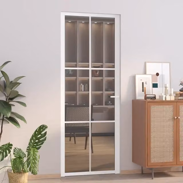 Porta Interna Moderna vidaXL in Alluminio e Vetro Trasparente, Bianca, L: 76 cm, H: 201,5 cm