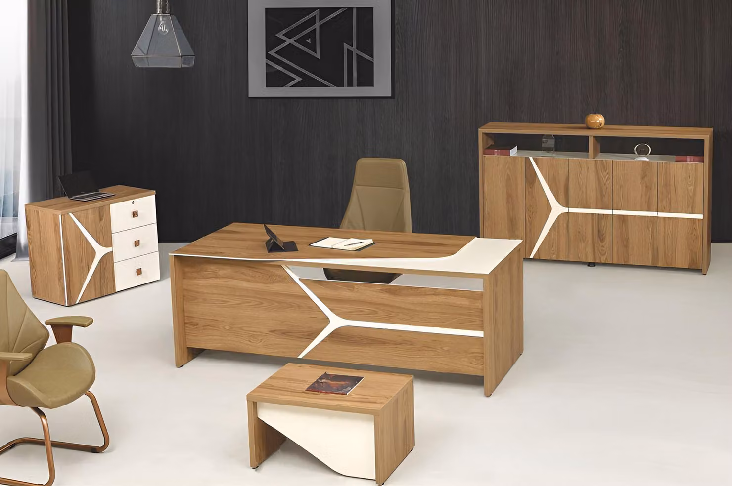 Komplettbüro Schreibtisch Büro Bürotisch Set 4tlg Holz Braun Modern