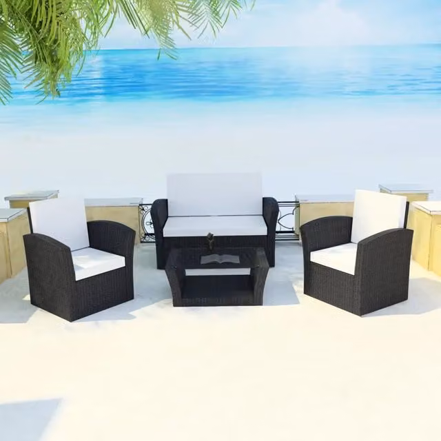 Set Divani da Giardino 4 pz con Cuscini in Polyrattan Nero 42642