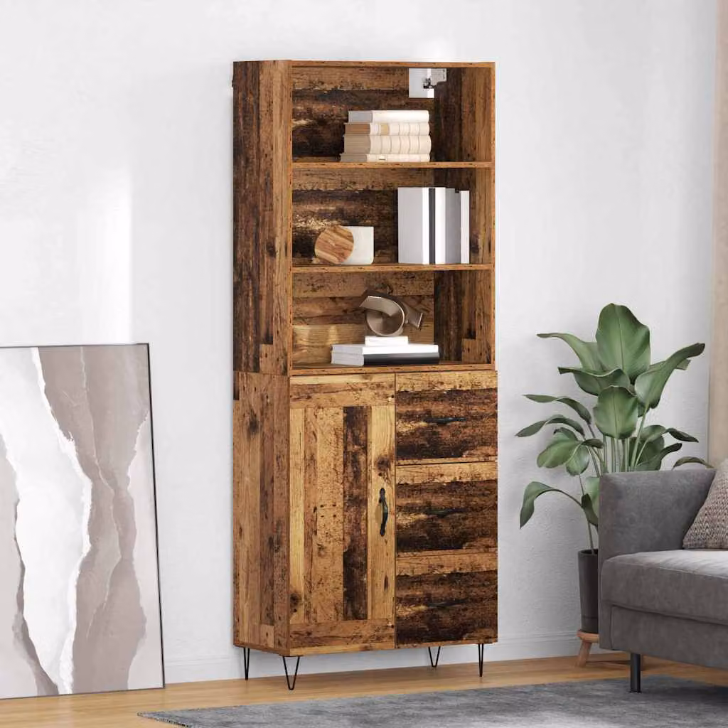 Set di 2 credenze vidaXL in stile industriale color marrone con finitura opaca, L: 69,5 cm, P: 34 cm, H: 180 cm