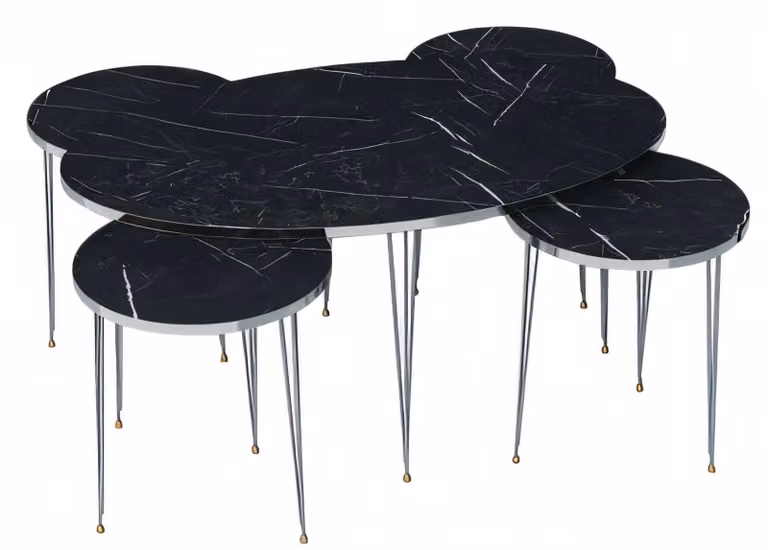 Moderner schwarzer Holz-Couchtisch mit Beistelltischen