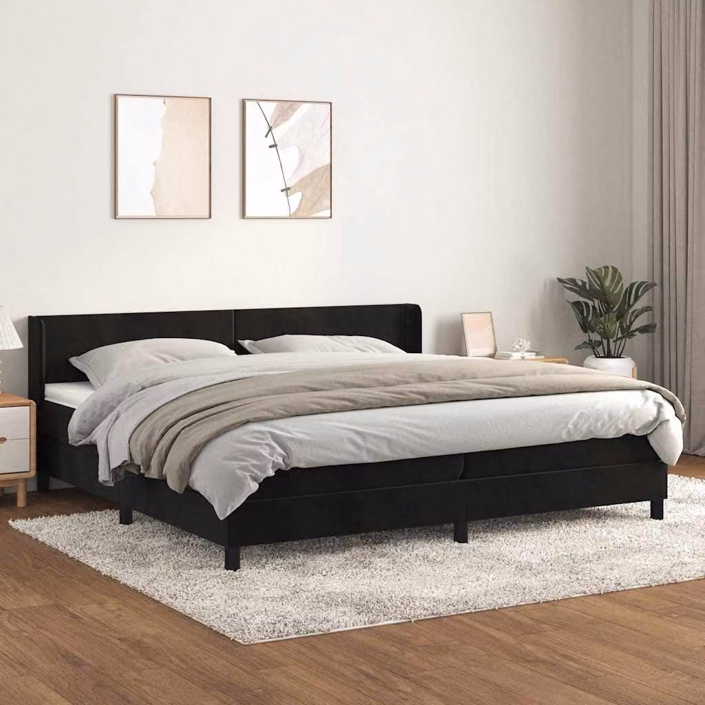 vidaXL Giroletto a Molle con Materasso Ibrido in Velluto Nero 200x200 cm – 1
