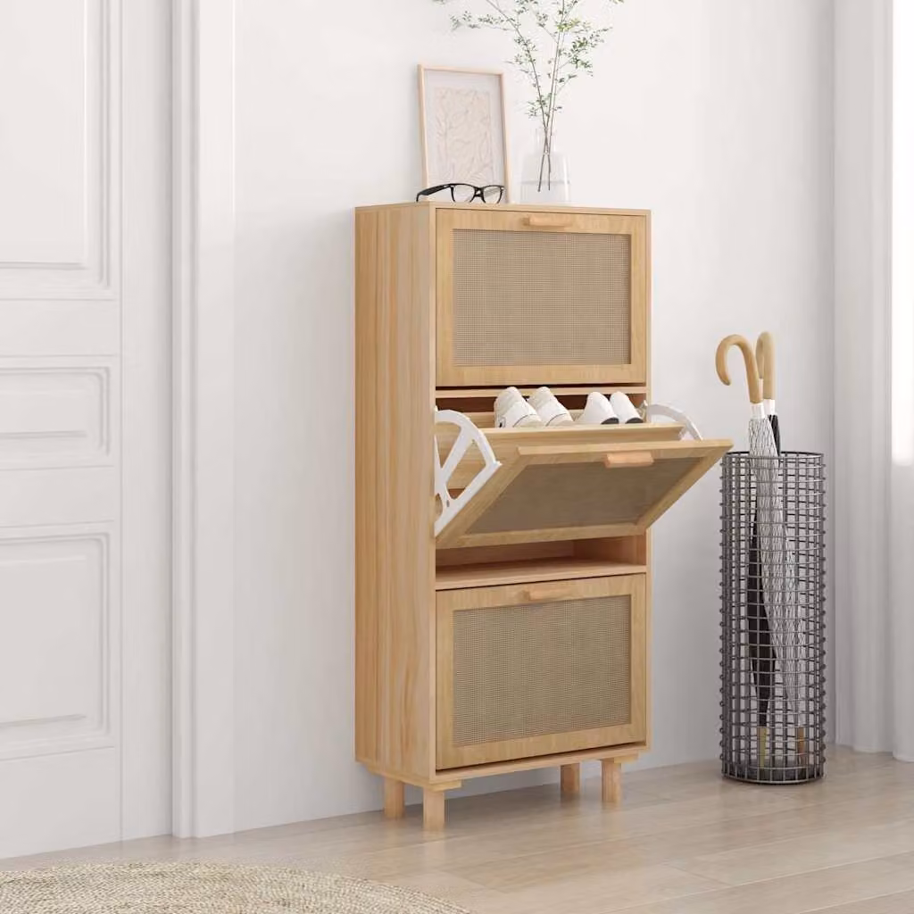 vidaXL Scarpiera in stile Scandinavo Marrone con Rattan e Legno, L: 52 cm, P: 25 cm, H: 115 cm