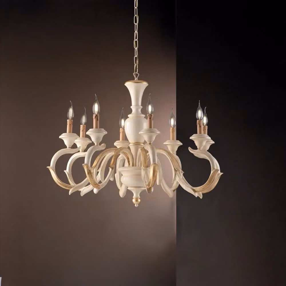 Lampadario a soffitto Shabby Chic Bonetti Illumina in legno bianco e oro con 8 luci E14 – 2