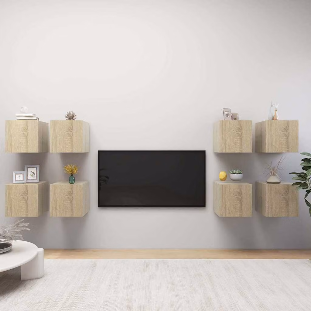 Set di 8 mobili TV da parete vidaXL in Rovere Sonoma, L/P/H: 30,5 x 30 x 30 cm
