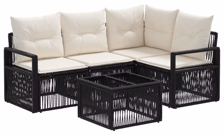 Set Divano da Giardino 5 pcs Nero polyrattan