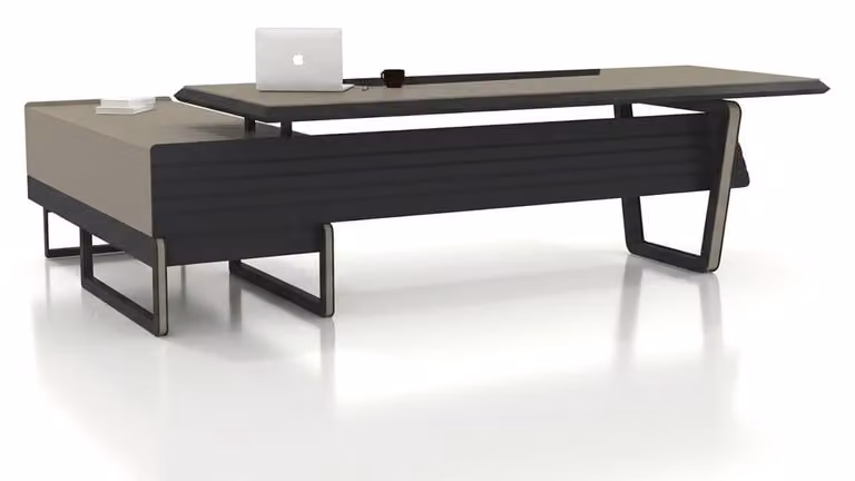 Scrivania da ufficio elegante, in legno e metallo, design moderno