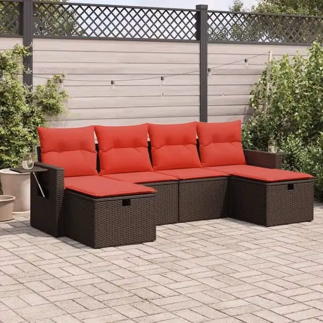 Set Divano da Giardino 6 pz con Cuscini Marrone in Polyrattan 3325530