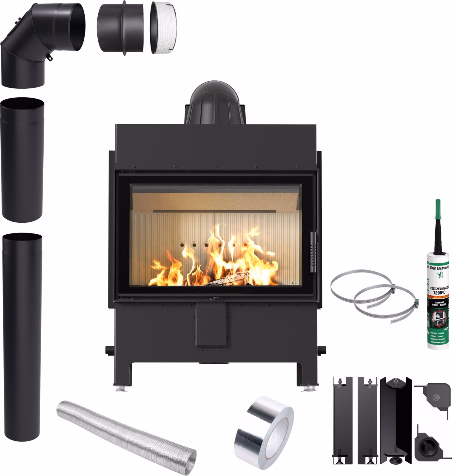 KRATKI LUCY 14 kW Ø 200 Inserto camino a legna con kit di montaggio