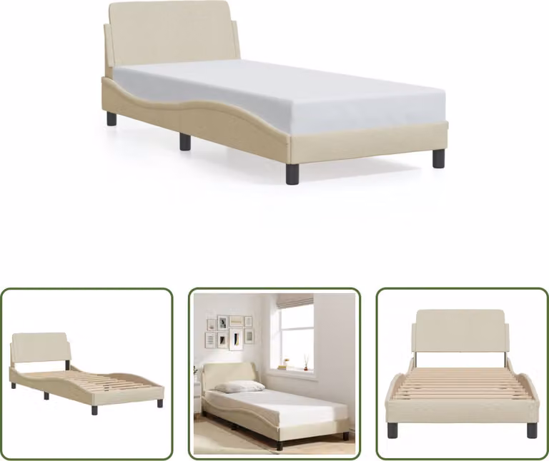 The Living Store Struttura letto con testiera crema 90x190 cm in tessuto