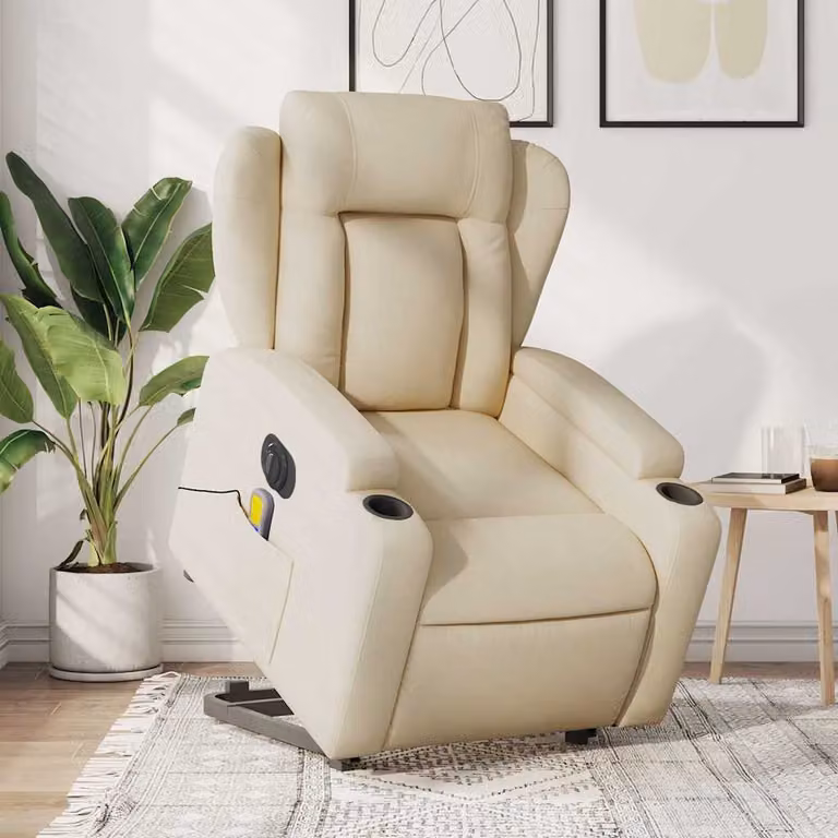 Poltrona Alzapersona Elettrica Massaggiante vidaXL in Tessuto Beige con Braccioli