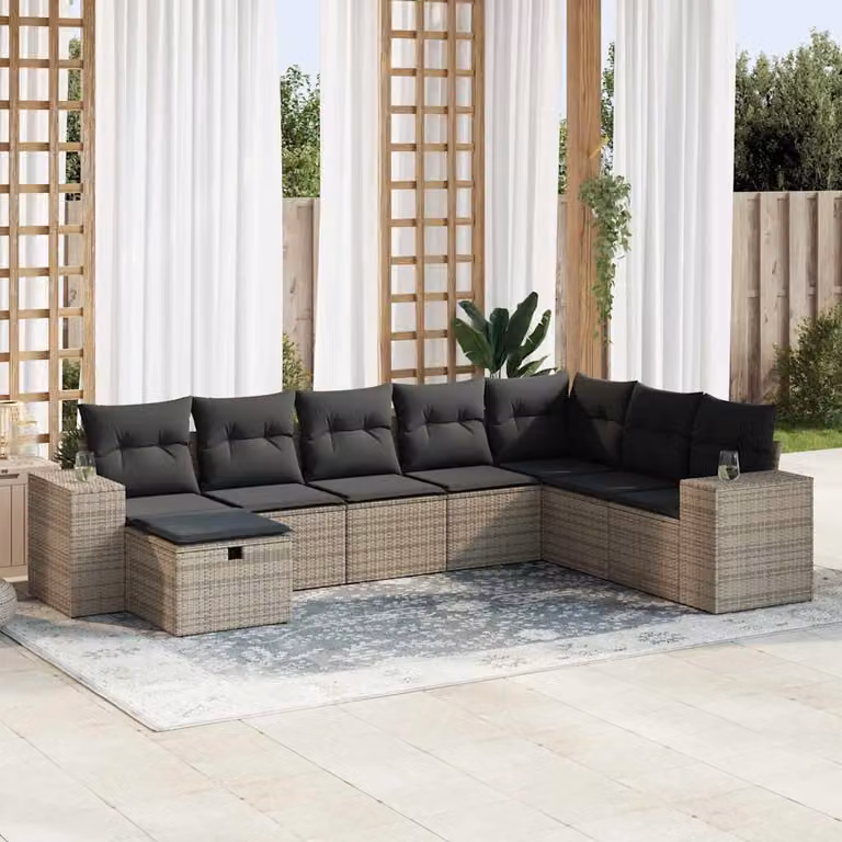 Maison Exclusive - Set da giardino 8 pezzi con cuscini grigio in polyrattan