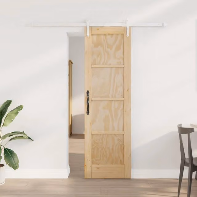 Porta scorrevole moderna vidaXL in legno di pino e acciaio, colori bianco o beige, L: 183,0 cm, H: 198,5 cm