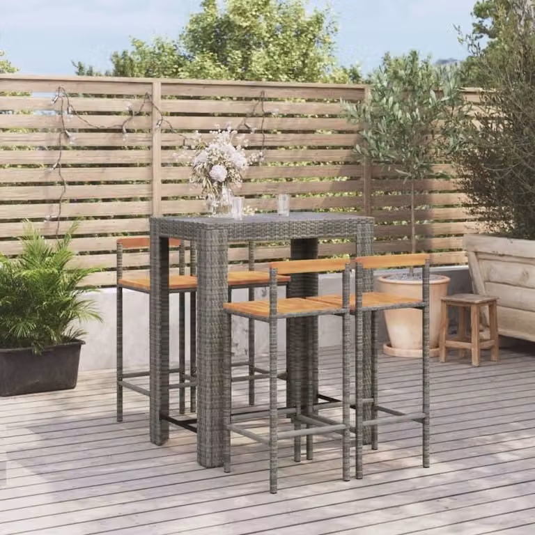 Maison Exclusive - Set Bar Giardino 5pz Grigio Polyrattan e Legno Massello Acacia