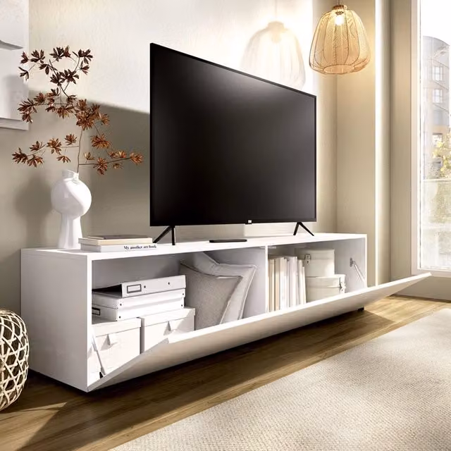 Mobile porta TV Borger DMORA Bianco con un ripiano, stile moderno, L: 180 cm, P: 42 cm, H: 42 cm