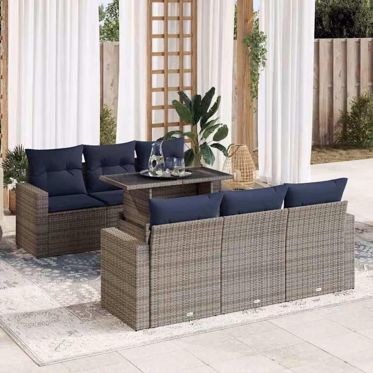 Set da giardino vidaXL in polyrattan grigio con cuscini e tavolino da esterno 7 pezzi