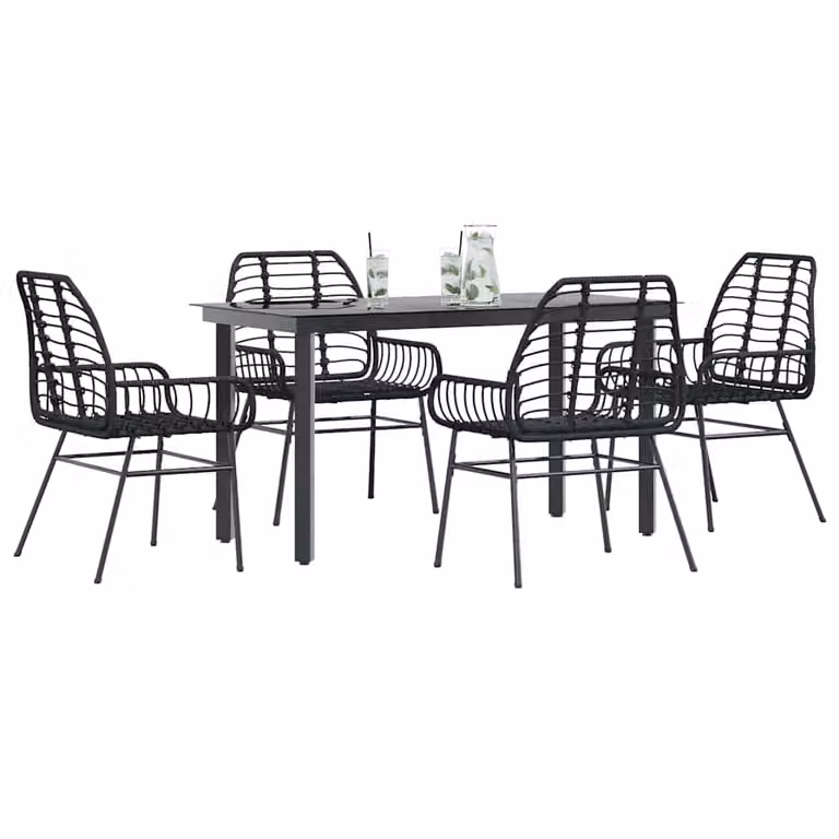 Set Mobili da Pranzo per Giardino e Terrazzo vidaXL in Polyrattan e Vetro Nero, 5 Pezzi