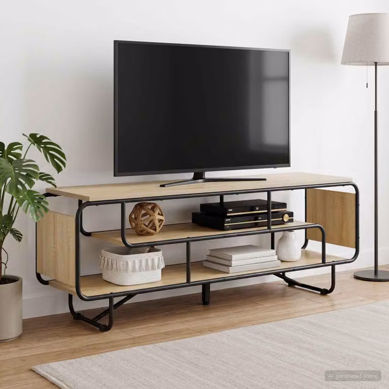 Supporto TV vidaXL in stile industriale, colore marrone rovere, L/P/H: 140 x 36 x 45 cm