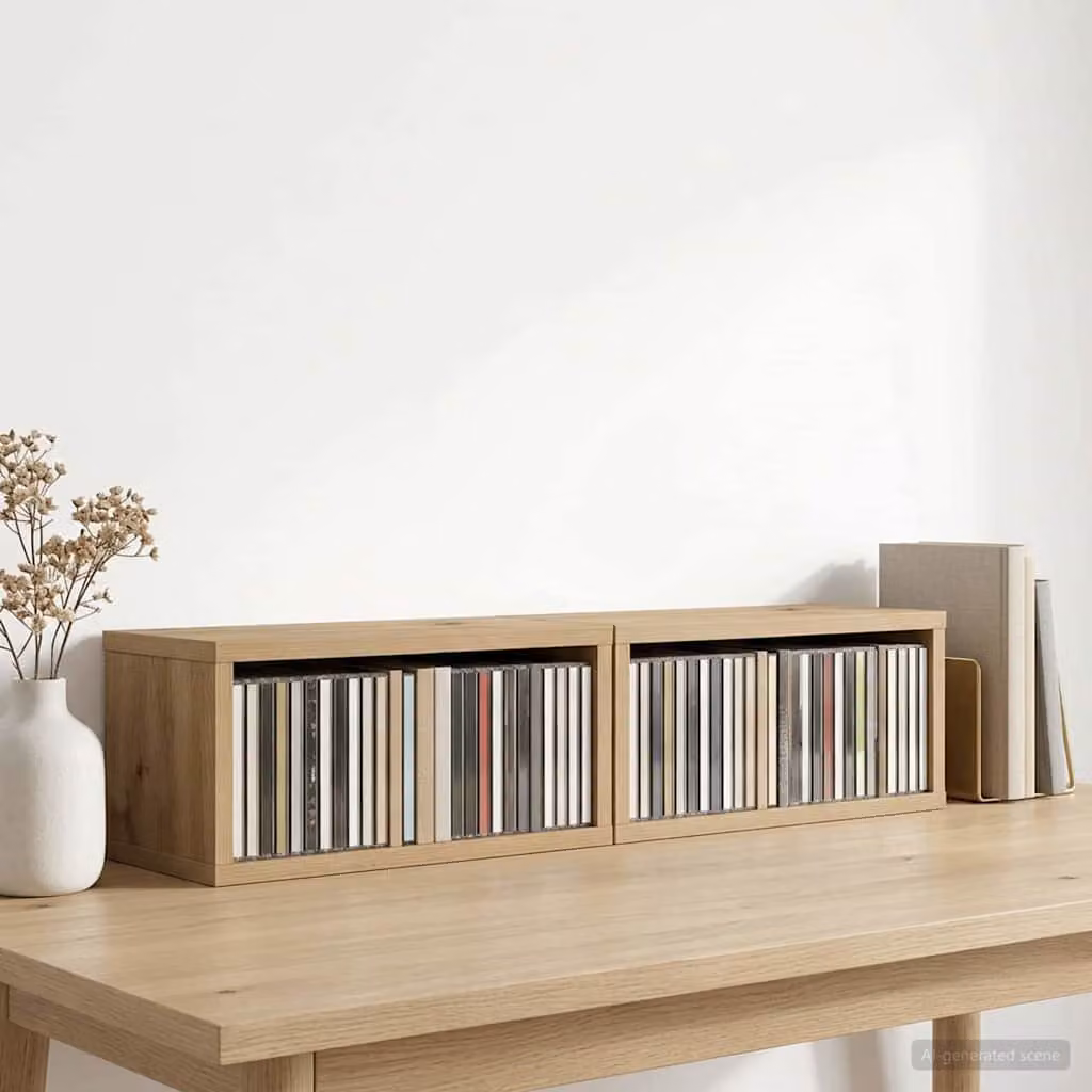 Set di 2 porta CD vidaXL in legno color rovere marrone, L 40 cm x P 17 cm x H 17 cm