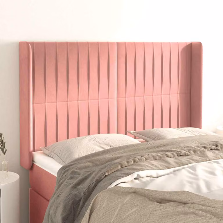 Testiera per letto vidaXL in velluto nero con design ad orecchio, L: 147 cm, P: 16 cm, H: 118-128 cm