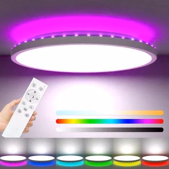 Lampada da bagno a LED RGB dimmerabile 24W 3200 lumen IP54 impermeabile - Rotonda e piatta - Camera dei bambini, camera da letto
